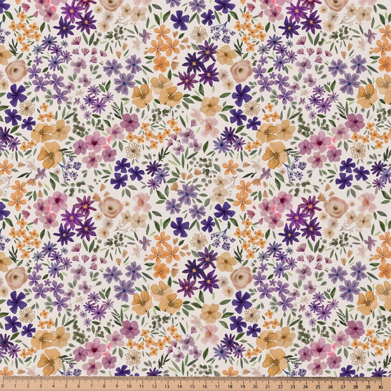 Printed Cotton ROMANE Ecru / Yellow